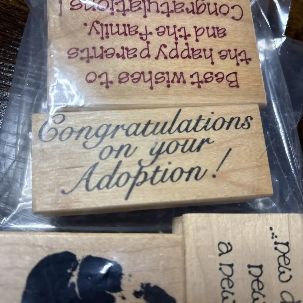 4 Vintage Rubber Stamps - Baby And Adoption -Nice Condition